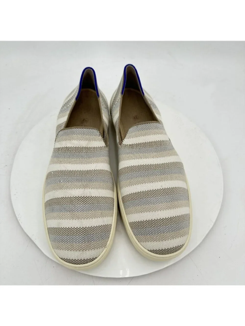 Rothys The Sneaker Slip On Women Size 12 White Grey Striple Casual Comfort Shoes - Picture 11 of 11